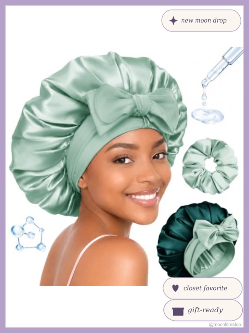 Hyaluronic Acid Satin Silk Bonnet for Sleeping Reversible Double Layer